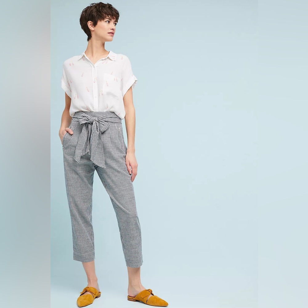 Anthropologie Cartonnier Tie-Waist High Rise Gingham Trousers size 2